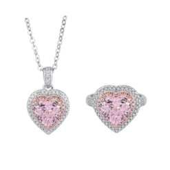 Sterling Silver 8*8.6mm Pink High Carbon Diamond Pendant Necklace