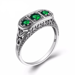 Pure Sterling Silver Finger Rings With Green Stone - Luxury Vintage Charms Engagement Jewelry