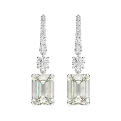 Silver Created Moissanite Gemstone White Gold Drop Dangle Earrings