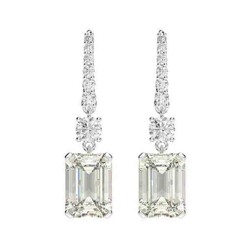 Silver Created Moissanite Gemstone White Gold Drop Dangle Earrings