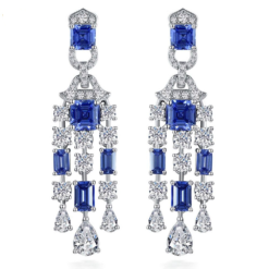 Lab Sapphire Ruby - Carbon Diamonds Gemstone -Tassel Drop Dangle Earrings