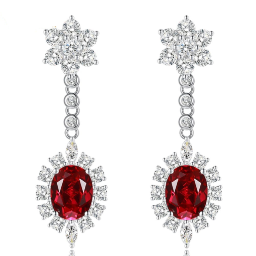 Luxury Sterling Silver- Moissanite Ruby Gemstone - Drop Dangle Earrings